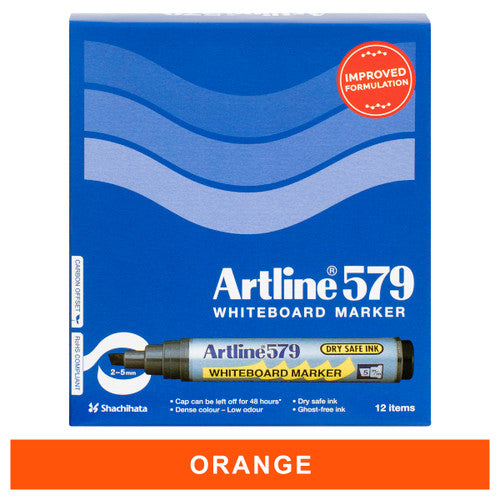 Artline 579 Whiteboard Marker 5mm Chisel Nib Orange Box of 12