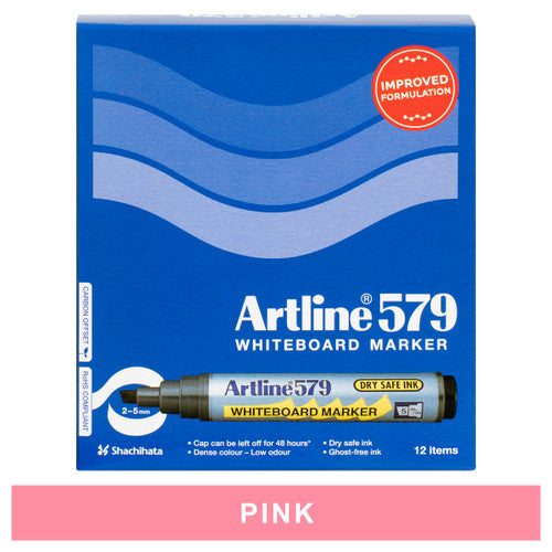 Artline 579 Whiteboard Marker 5mm Chisel Pink Box of 12