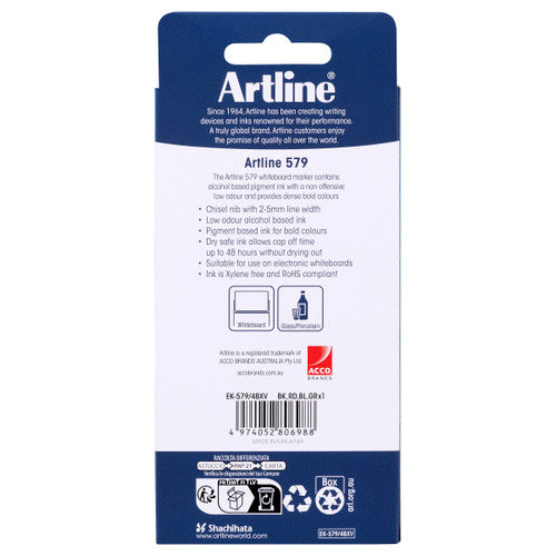 Artline 579 Whiteboard Marker 5mm Chisel Nib Assorted Wallet 4