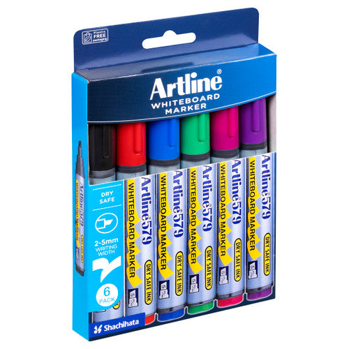 Artline 579 Whiteboard Marker 5mm Chisel Assorted Wallet of 6
