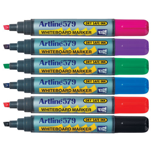 Artline 579 Whiteboard Marker 5mm Chisel Assorted Wallet of 6