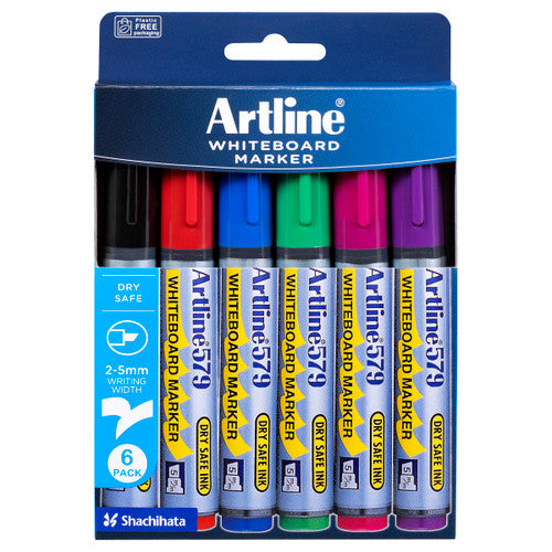 Artline 579 Whiteboard Marker 5mm Chisel Assorted Wallet of 6