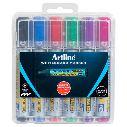 Artline 579 Whiteboard Marker 6PK Assorted Hang Clam Pack of 6