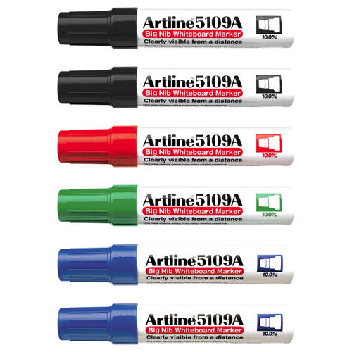 Artline 5109A Whiteboard Marker 10mm Chisel Assorted Box of 6