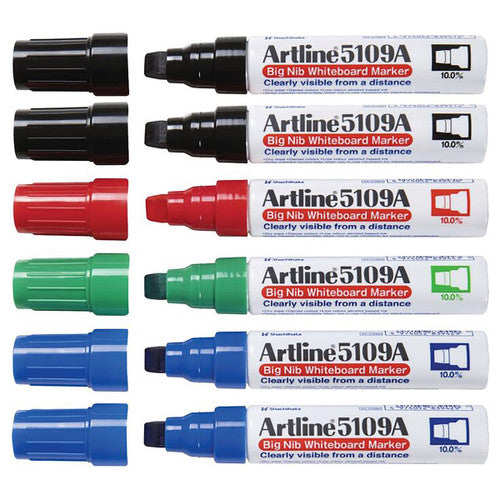 Artline 5109A Whiteboard Marker 10mm Chisel Assorted Box of 6