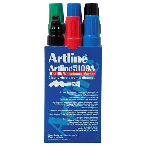 Artline 5109A Whiteboard Marker 10mm Chisel Assorted Box of 6