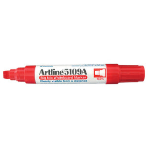 Red Artline 5109A Big Nib whiteboard marker, cap posted on the end and chisel nib exposed