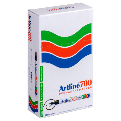Artline 700 Permanent Marker 0.7mm Bullet Nib Black Box of 12