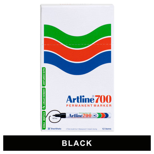 Artline 700 Permanent Marker 0.7mm Bullet Nib Black Box of 12