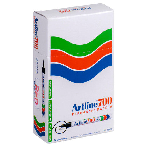 Artline 700 Permanent Marker 0.7mm Bullet Nib Red Box of 12