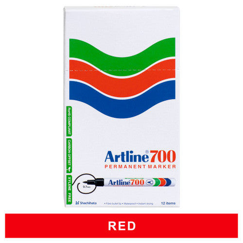 Artline 700 Permanent Marker 0.7mm Bullet Nib Red Box of 12
