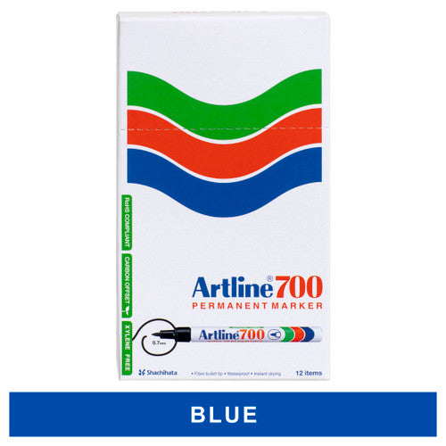 Artline 700 Permanent Marker 0.7mm Bullet Nib Blue Box of 12