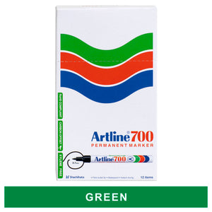 Artline 700 green permanent markers, box of 12, front panel with a green colour band below