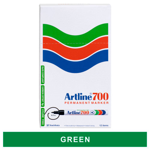Artline 700 Permanent Marker 0.7mm Bullet Nib Green Box of 12