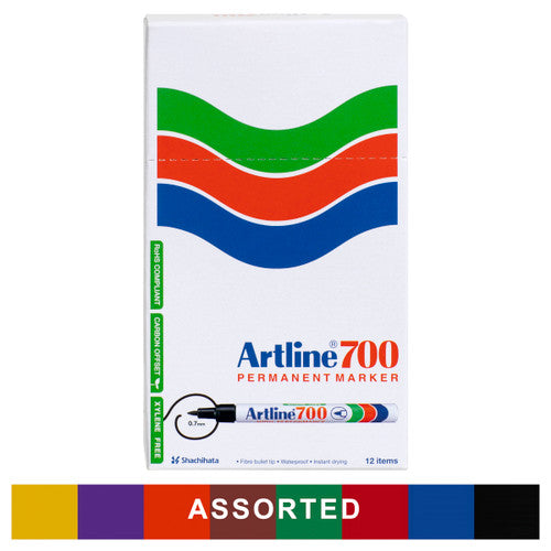 Artline 700 Permanent Marker 0.7mm Bullet Nib Assorted Box of 12