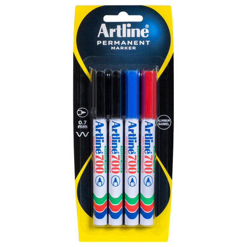 Artline 700 Permanent Marker 0.7mm Bullet Nib Assorted Pack of 4
