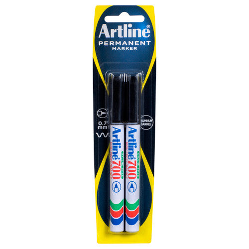 Artline 700 Permanent Marker 0.7mm Bullet Black 2 Pack