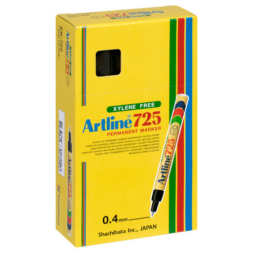 Artline 725 Permanent Marker 0.4mm Plastic Nib Black Box of 12