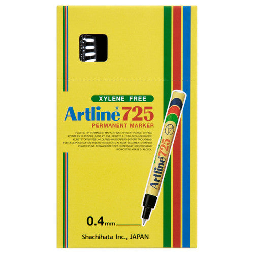 Artline 725 Permanent Marker 0.4mm Plastic Nib Black Box of 12