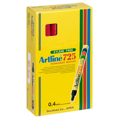 Artline 725 Permanent Marker 0.4mm Plastic Nib Red Box of 12