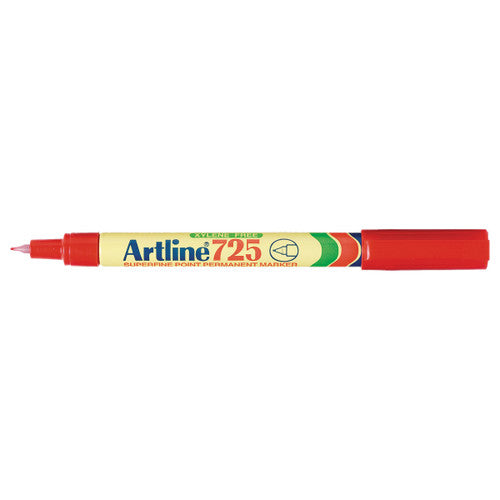 Artline 725 Permanent Marker 0.4mm Plastic Nib Red Box of 12