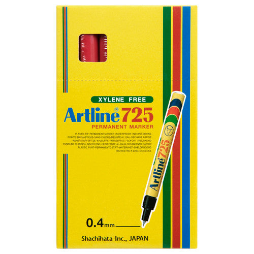 Artline 725 Permanent Marker 0.4mm Plastic Nib Red Box of 12