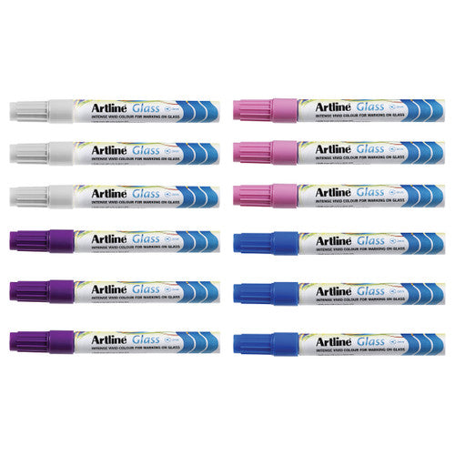 Artline Glass Marker 2mm Assorted Colours Box of 12