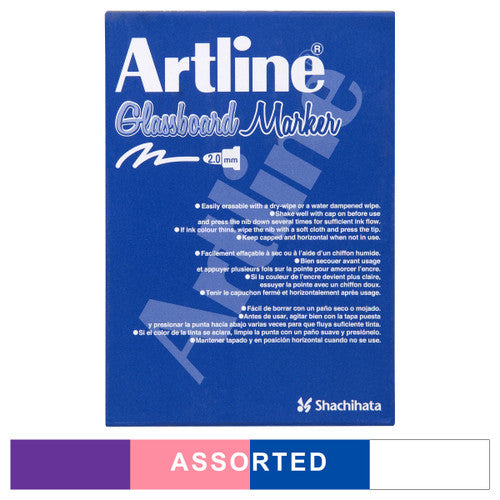 Artline Glass Marker 2mm Assorted Colours Box of 12