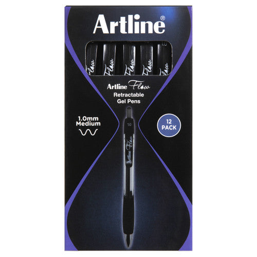 Artline Flow Retractable Pen Black Box of 12