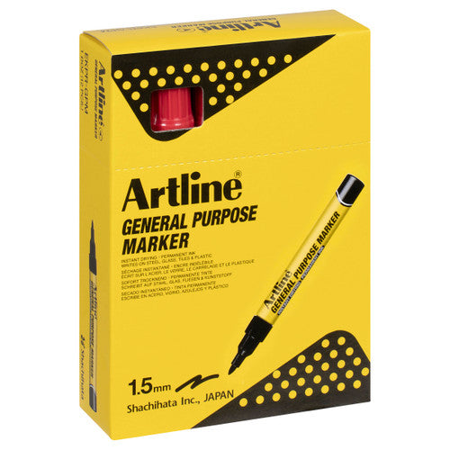 Artline General Purpose Permanent Marker Red Box of 12