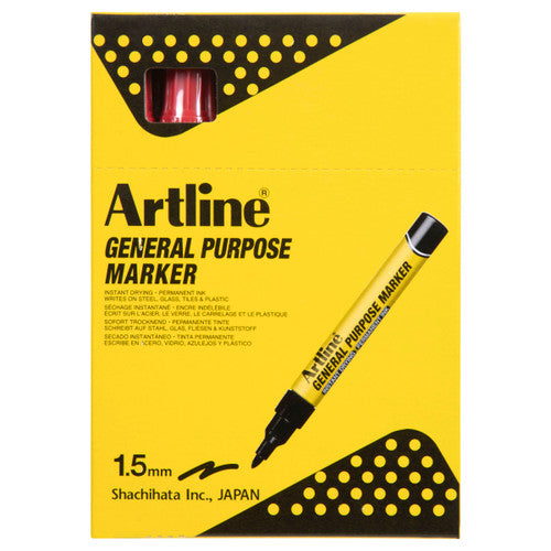 Artline General Purpose Permanent Marker Red Box of 12