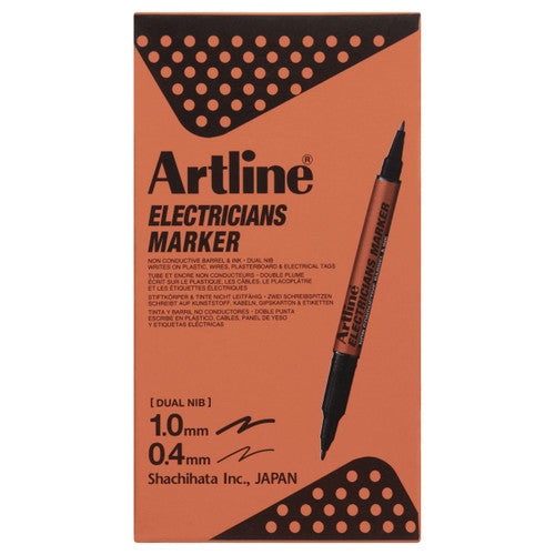 Artline Electricians Permanent Marker Dual Nib Black Box of 12