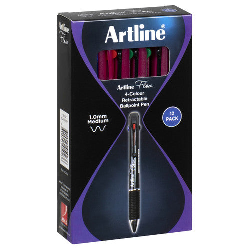 Artline Flow 4 Colour Retractable Ballpoint Pen Burgundy Box of 12