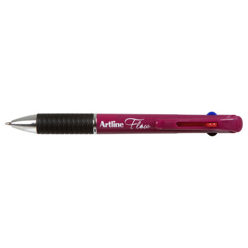 Artline Flow 4 Colour Retractable Ballpoint Pen Burgundy Box of 12