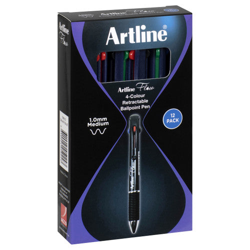 Artline Flow 4 Colour Retractable Ballpoint Pen Galaxy Blue Box of 12