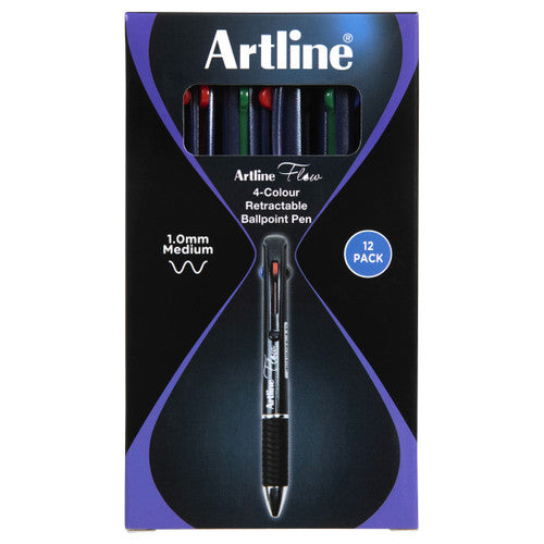 Artline Flow 4 Colour Retractable Ballpoint Pen Galaxy Blue Box of 12