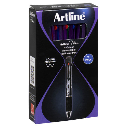Artline Flow 4 Colour Retractable Ballpoint Pen Ultra Violet Box of 12