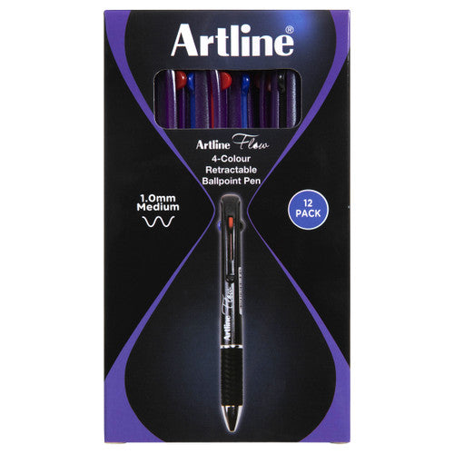 Artline Flow 4 Colour Retractable Ballpoint Pen Ultra Violet Box of 12