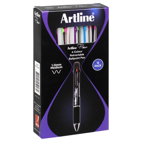 Artline Flow 4 Colour Retractable Ballpoint Pen Pearl White Box of 12