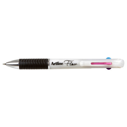 Artline Flow 4 Colour Retractable Ballpoint Pen Pearl White Box of 12