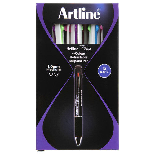 Artline Flow 4 Colour Retractable Ballpoint Pen Pearl White Box of 12