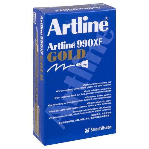 Artline 990 Metallic Marker 1.2mm Bullet Gold Box of 12