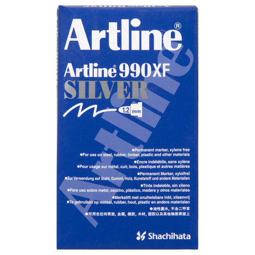 Artline 990 Metallic Marker 1.2mm Bullet Silver Box of 12