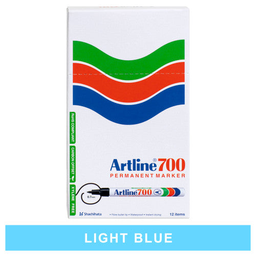 Artline 700 Permanent Marker 0.7mm Bullet Nib Light Blue Box of 12