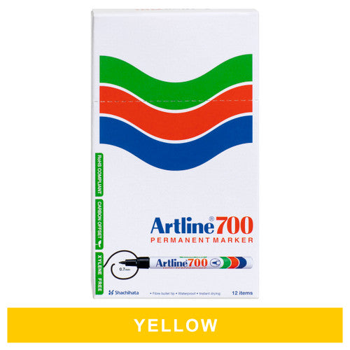 Artline 700 Permanent Marker 0.7mm Bullet Nib Yellow Box of 12
