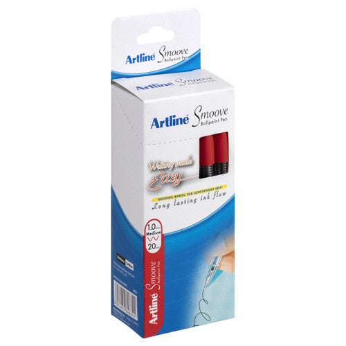 Artline Smoove Ballpoint Pen 1.0mm Red Box of 20