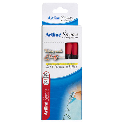 Artline Smoove Ballpoint Pen 1.0mm Red Box of 20