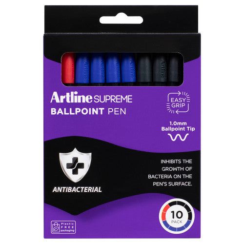 Artline Supreme Ballpoint Pen Antibacterial Assorted Pack 10