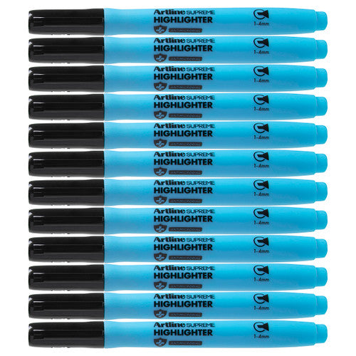 Artline Supreme Highlighter Marker Blue Antimicrobial Pack of 12