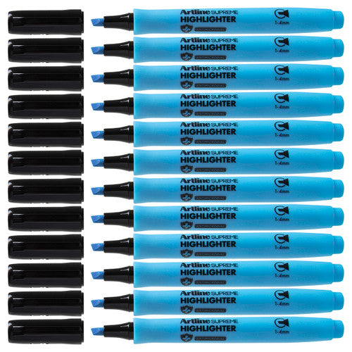 Artline Supreme Highlighter Marker Blue Antimicrobial Pack of 12